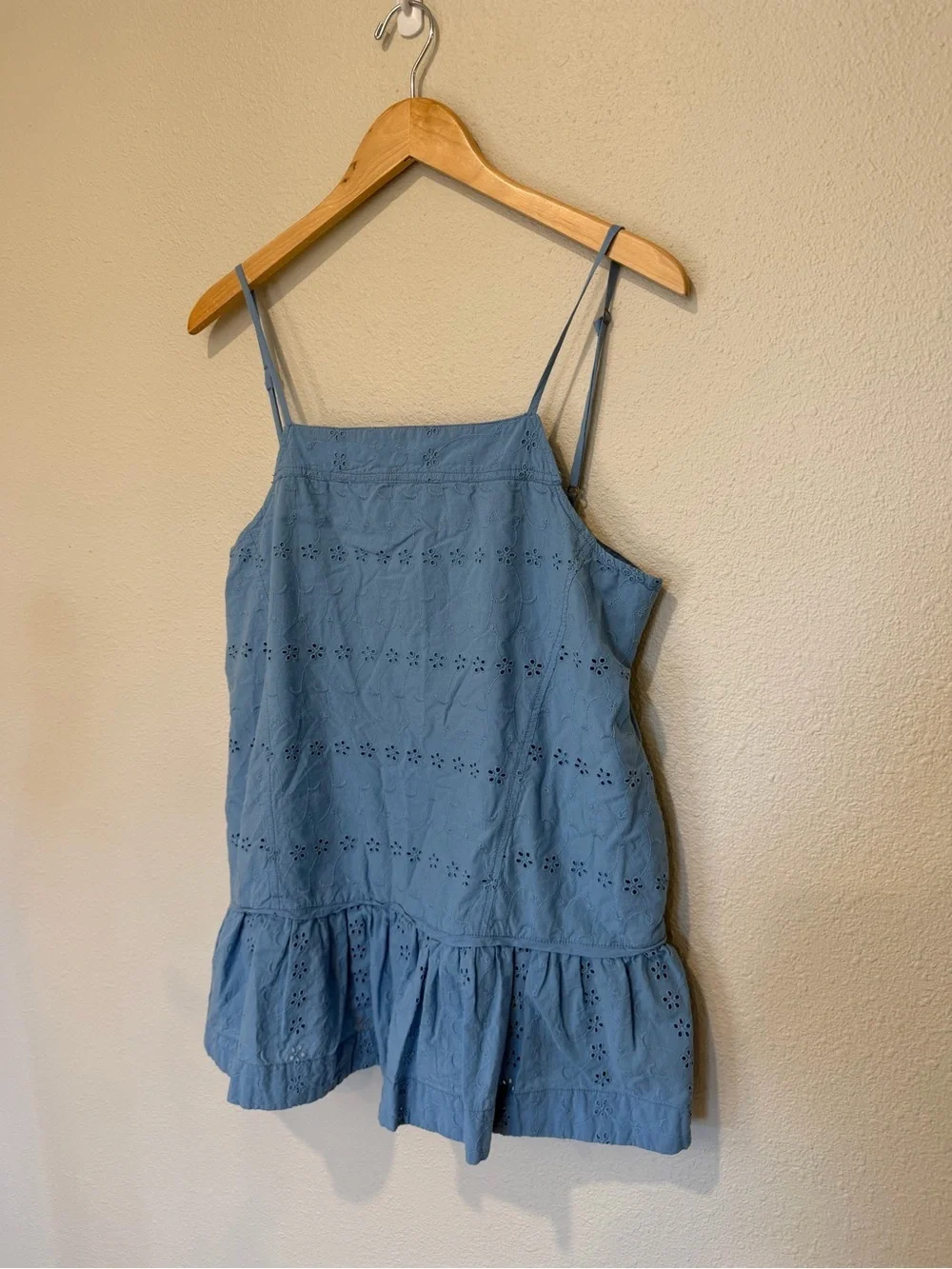 Free People Caught Up Light Blue Eyelet Cotton Tunic Minidress